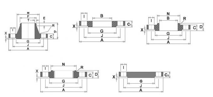 Dimensões da flange PN6 das BS 4504